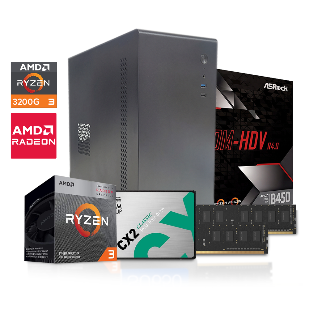 PC Potato R3 - 3200G/ RAM 16GB/ 256GB SSD/ B450M / Teclado y Mouse/ CASE con fuente de 600W