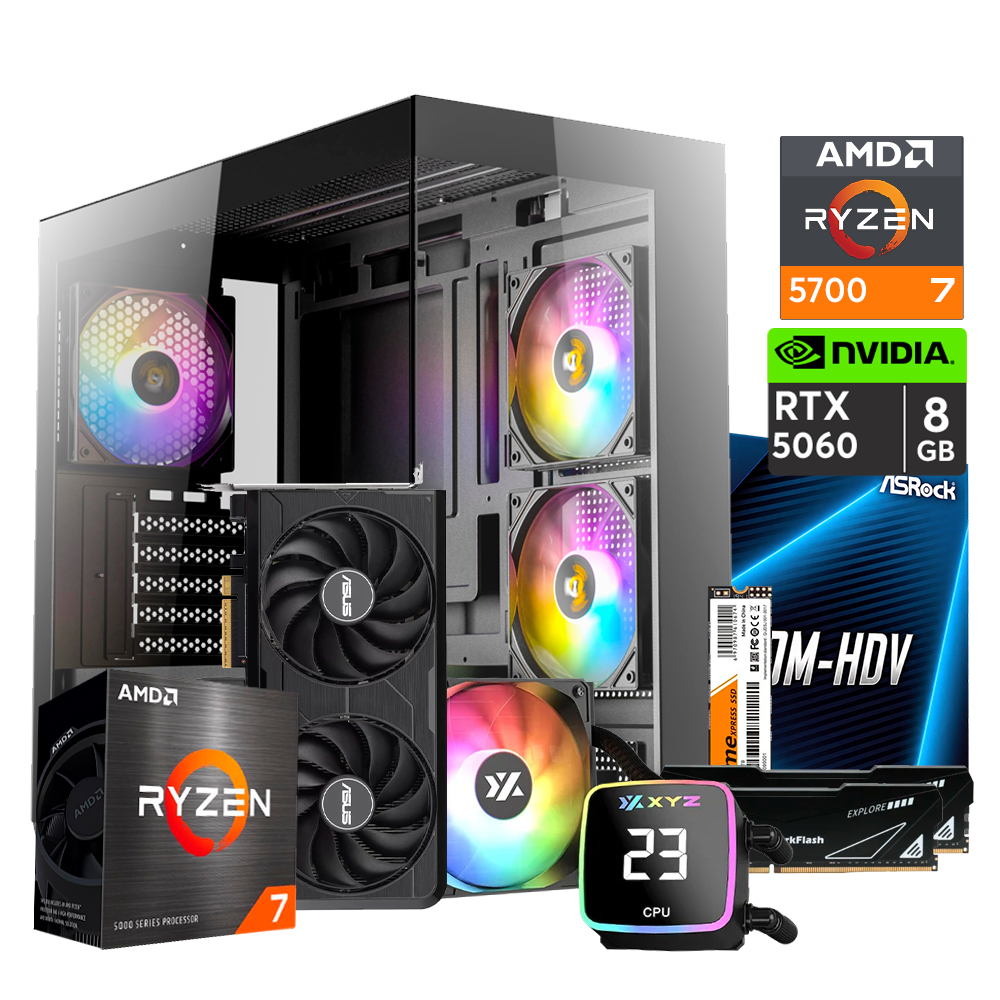 PC CX300 B - Ryzen 7 5700, B550M, Ram 32GB DDR4, 1TB M.2, RTX 5060 8GB, AquaPulse 240mm, 650W 80+